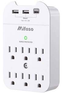 Outlet Extender - Wall Surge Protector with 6 Outlets 3 USB (1 USB C, Total 4.5A), Multi Plug Outlet Splitter, Wall Mount Adapter with Top Phone Holder for Home, School, Office (490 Joules)